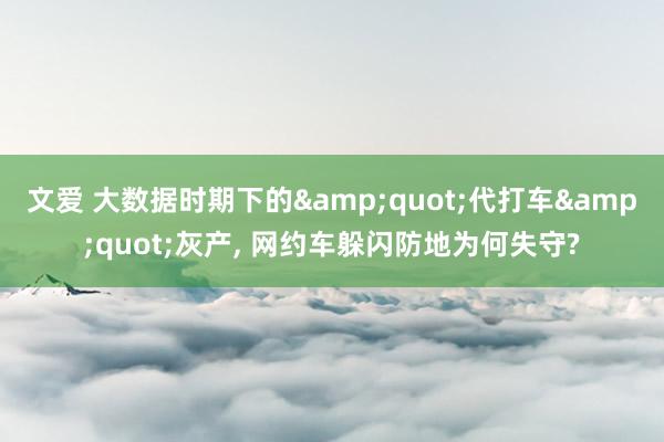 文爱 大数据时期下的&quot;代打车&quot;灰产， 网约车躲闪防地为何失守?