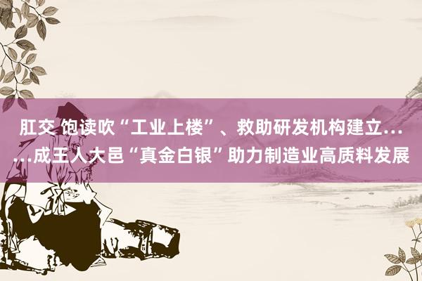 肛交 饱读吹“工业上楼”、救助研发机构建立……成王人大邑“真金白银”助力制造业高质料发展